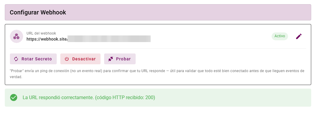 Resultado exitoso de la prueba de conexión